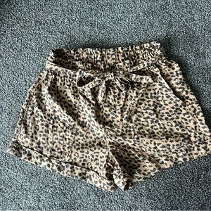 aerie Tan Leopard Print High Waist Tie Shorts